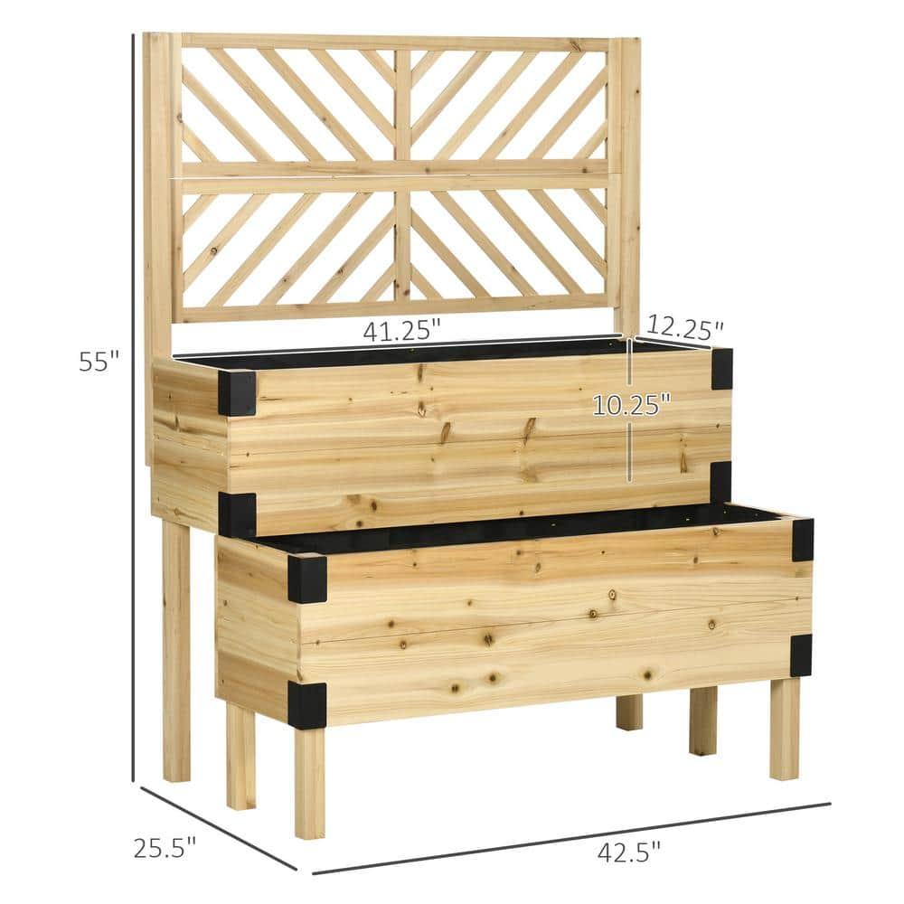Outsunny 2 Tier Trellis Planter, Wooden Vegetable Garden Bed with Metal Corners for Vegetables, Flowers, Herbs, Natural