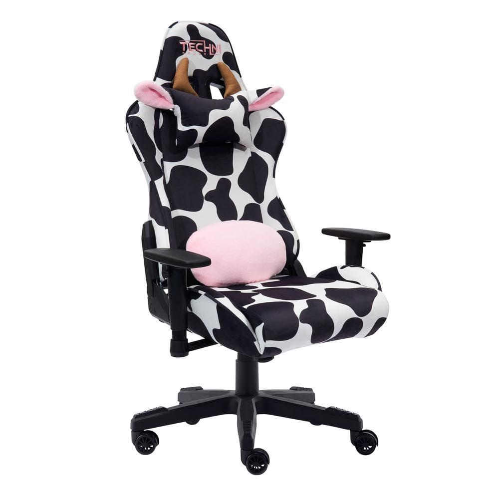 Ts85 Cow Print Luxx Series Gaming Chair Cow - Techni Sport: Velvet Upholstery, Memory Foam, Adjustable