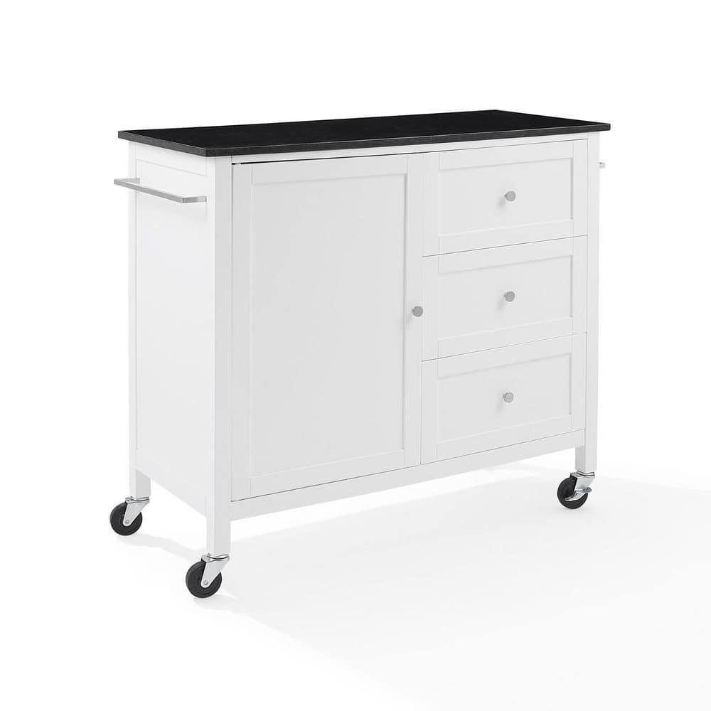 Crosley Soren Granite Top Kitchen Island/Cart Black/White: Traditional Style with Caster Wheels, Storage & Assembly Tools Provided