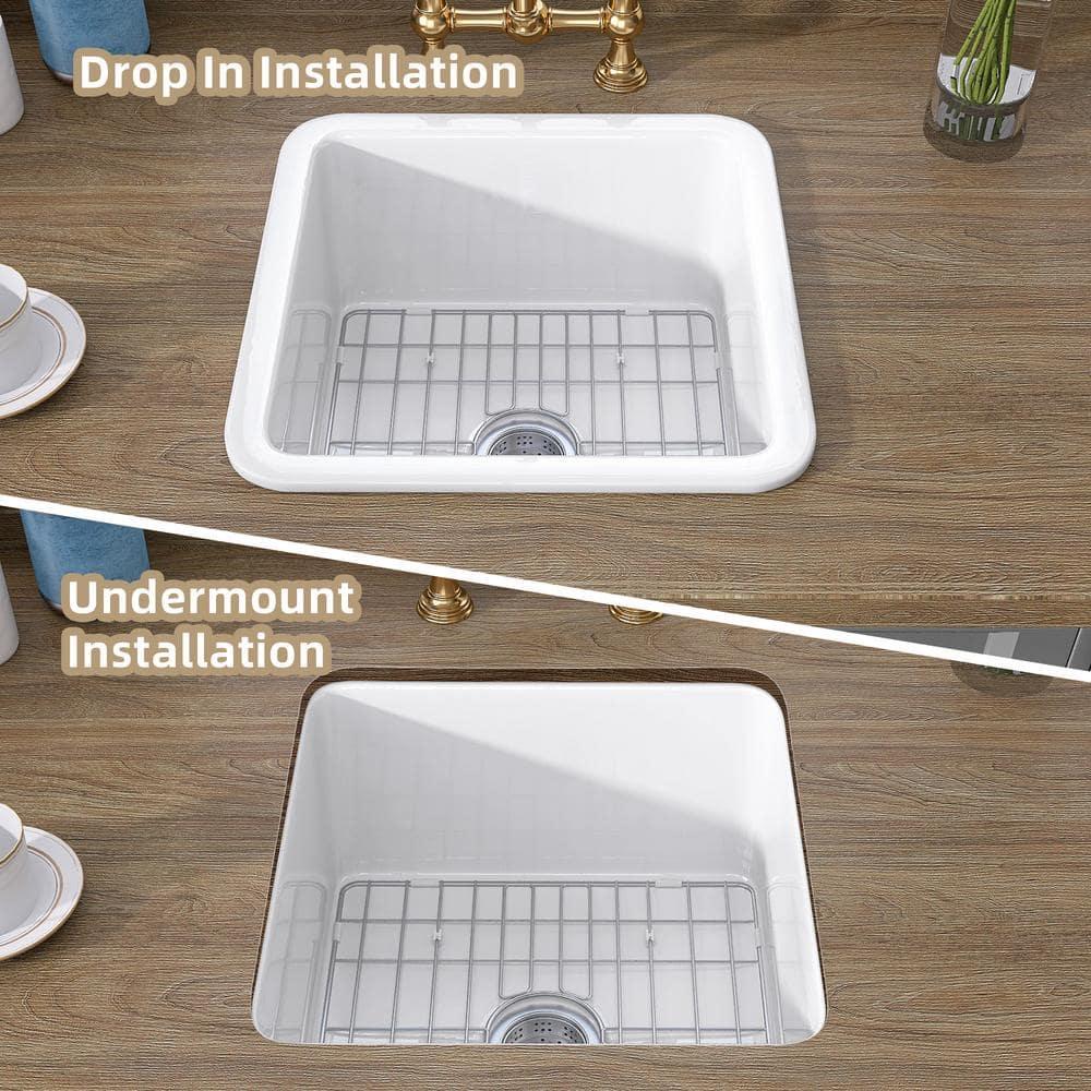 18 Inch Glossy White Fireclay Single Bowl Bar Sink