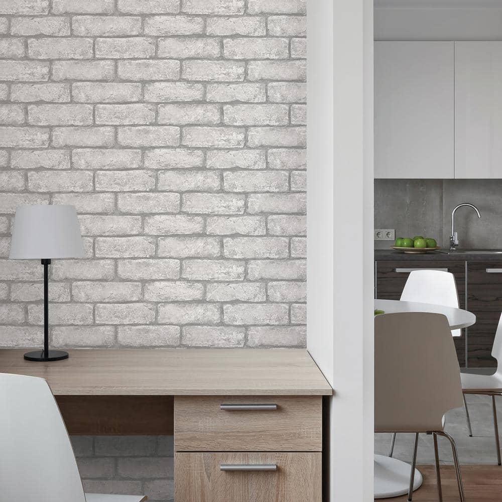 20.5 in. x 16.5 ft. Cambridge Brick Grey Peel & Stick Wallpaper