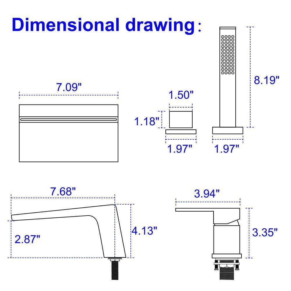 Boyel Living Single-Handle Shower Head Bathroom Bathtub Faucet, Deck Mount Roman Tub Faucet with Hand Shower and Water Suply Hose Waterfall Bath Tub Filler in Matte Black