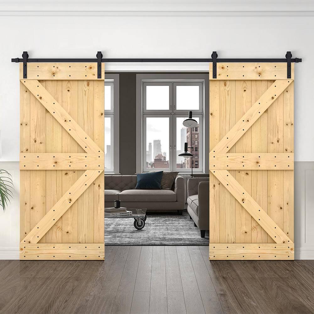 Calhome 84'' Solid Wood Paneled Painted with Installation Hardware Kit Barn Door