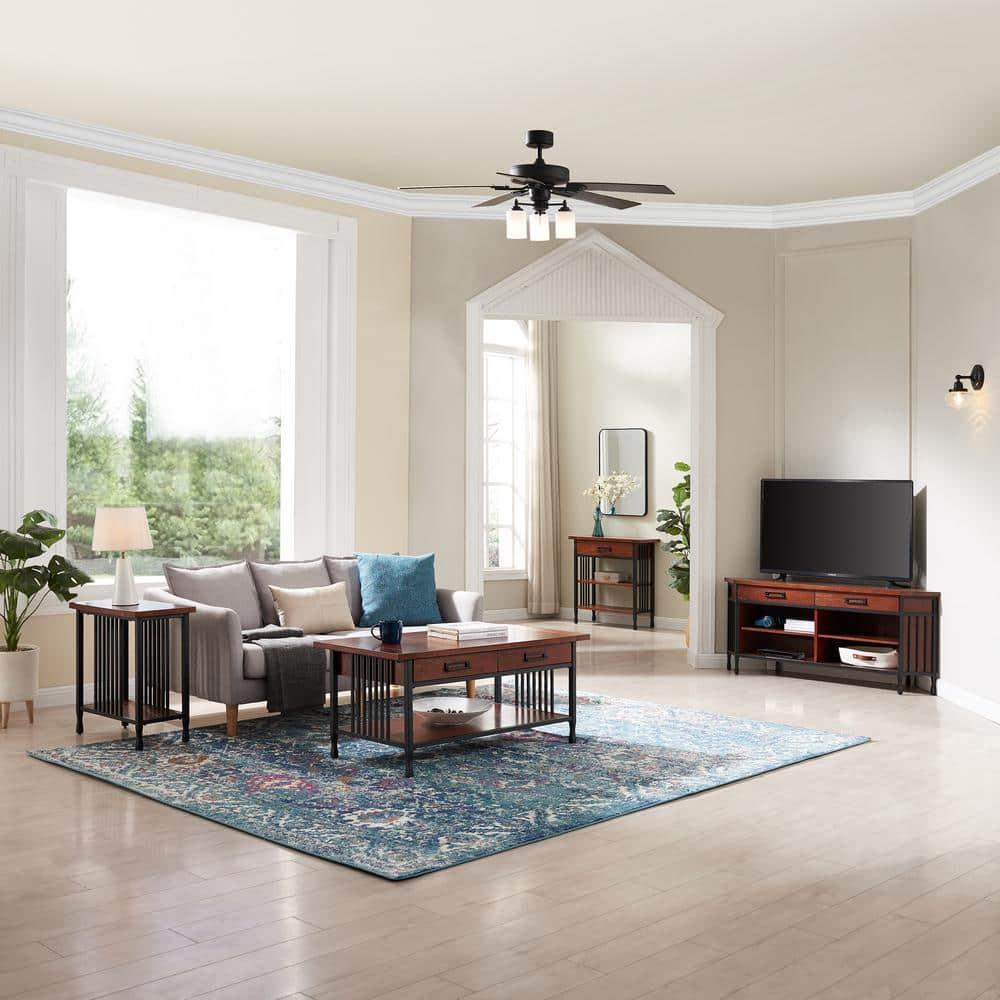 Leick Home 11204 Ironcraft Two Drawer Rustic Coffee Table with Shelf, Mission Oak and Black