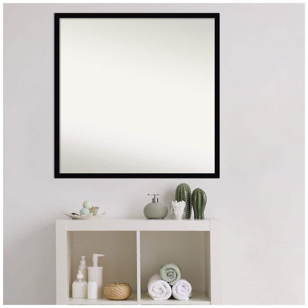 Amanti Art Svelte Noir Black Non-Beveled Wood Bathroom Wall Mirror 27.5 x 27.5 in.