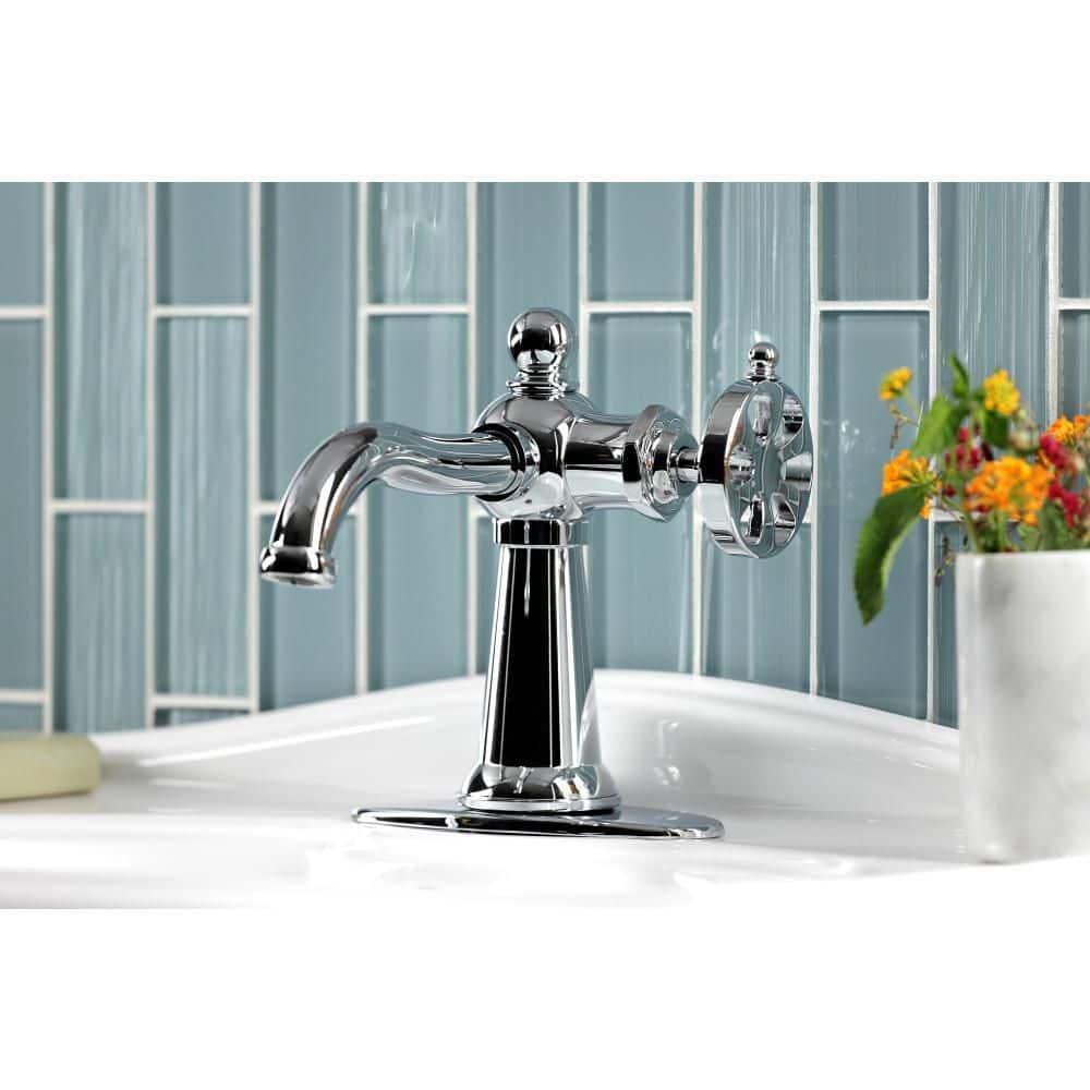 Kingston Brass Belknap Single-Handle 1-Hole Deck Mount Bathroom Faucet with Push Pop-Up and Deck Plate