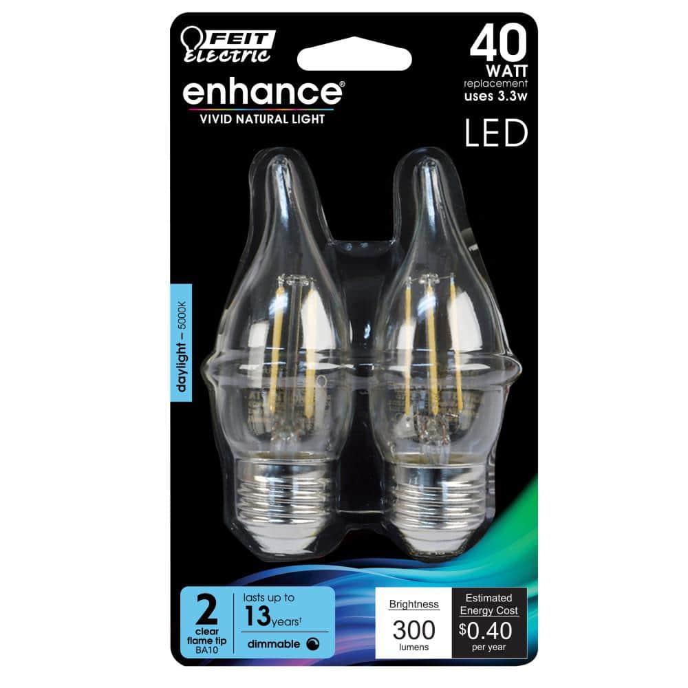 Clear Flame Tip Dimmable LED Chandelier Bulbs, 60-Watt Equivalent