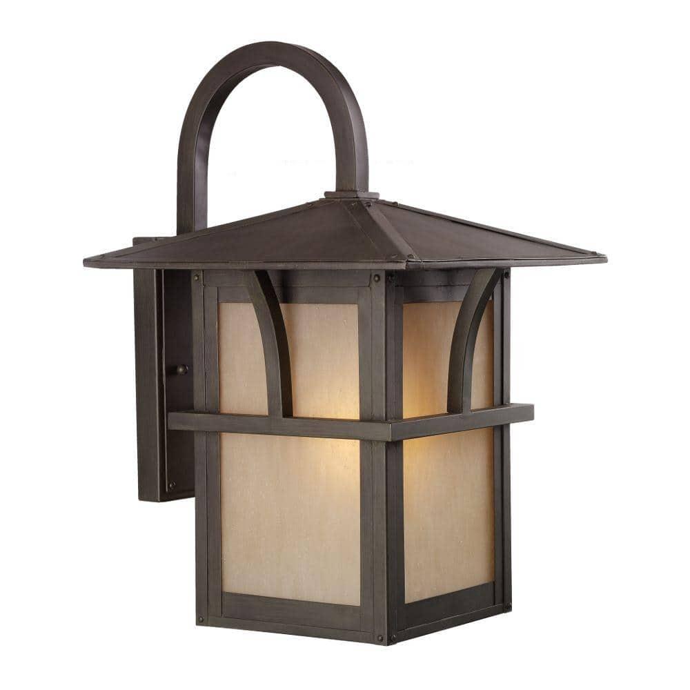 Statuary Bronze Outdoor Wall Sconce with Amber Glass Shade