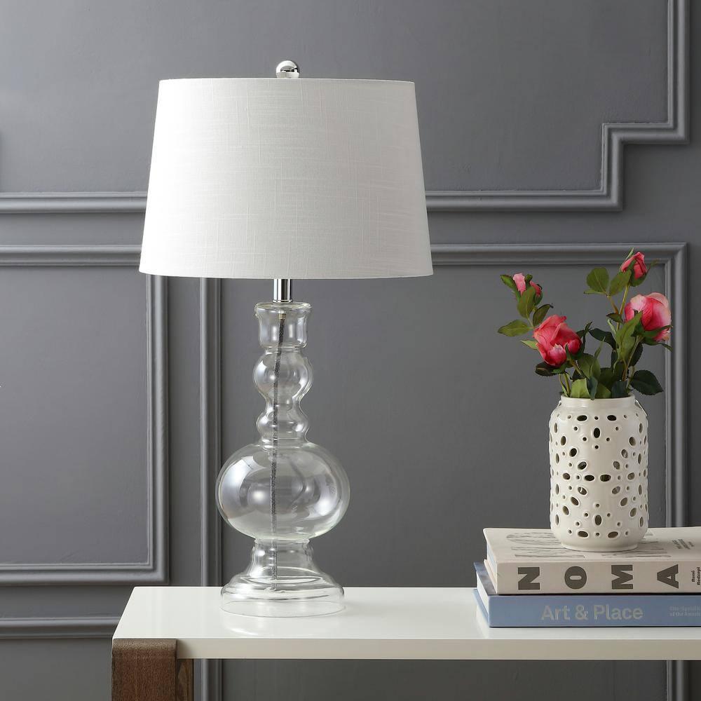 JONATHAN Y JYL1061B-SET2 Set of 2 Table Lamps Genie 28.5" Glass LED Table Lamp Contemporary Transitional Bedside Desk Nightstand Lamp for Bedroom Living Room Office College Bookcase, Clear