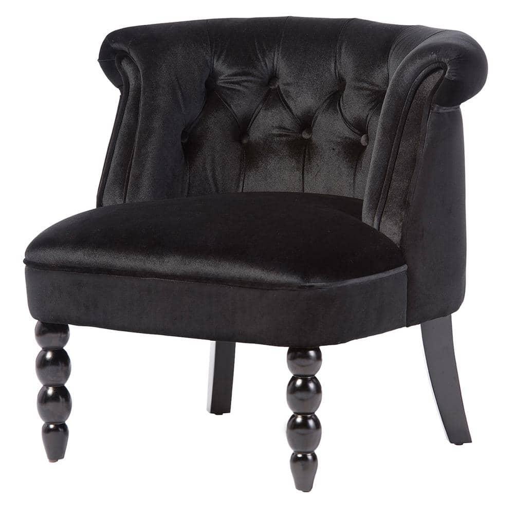 Flax Victorian Style  Black Velvet Fabric Upholstered Vanity Accent Chair