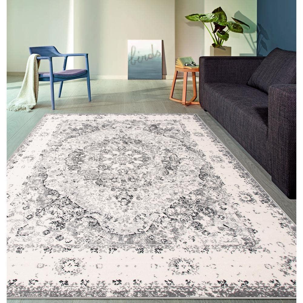 World Rug Gallery Vintage Oriental Distressed Medallion Grey 5' x 7' Indoor Area Rug