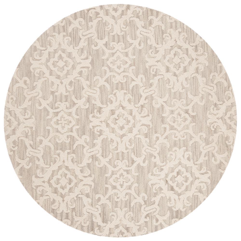 Blossom BLM104 Hand Tufted Area Rug - Grey/Ivory - 4' round - Safavieh.