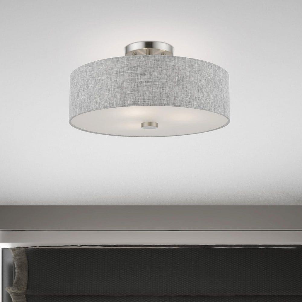 Livex Lighting Dakota 3 - Light Semi-Flush Mount in  Brushed Nickel/Shiny White