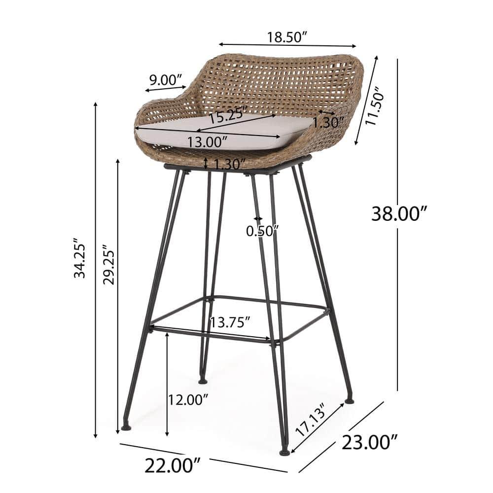 Gewnee Outdoor Wicker and Iron Low Back Barstools
