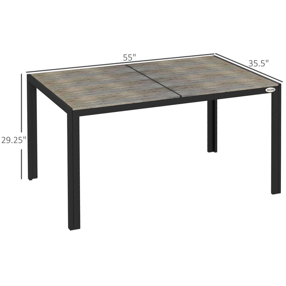 Outsunny Outdoor Dining Table for 6 People, Aluminum Rectangular Patio Table with Faux Wood Tabletop for Backyard, Lawn, 55" x 35.5", Gray