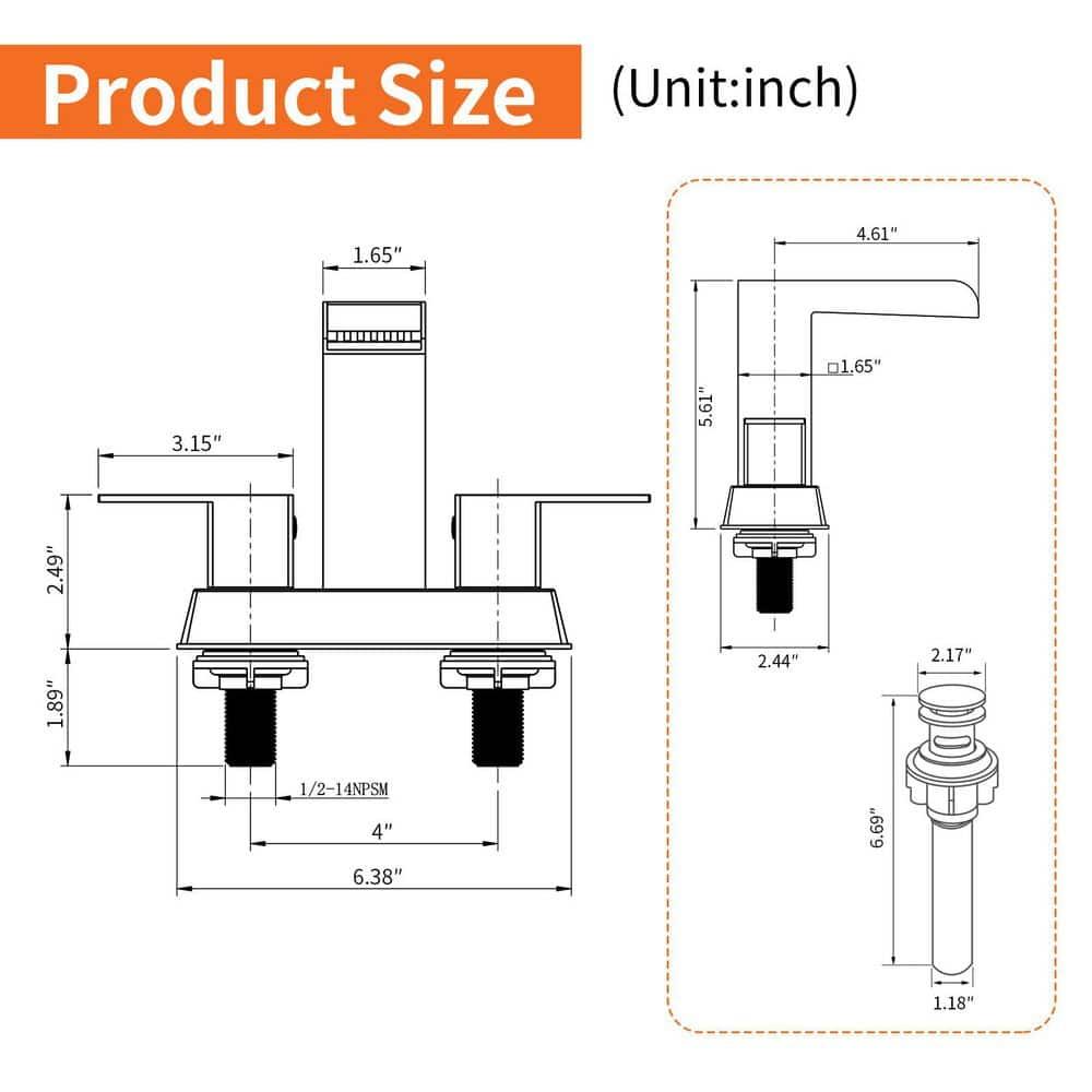 SHACO Black 4 Inch Centerset Bathroom Faucets 3 Hole or 2 Hole, Matte Black 2 Handle Waterfall Vanity Faucet, Lavatory Mixer Tap RV Sink Faucet with Overflow Pop Up Drain and Hose, SC-ZT907B-NEW1