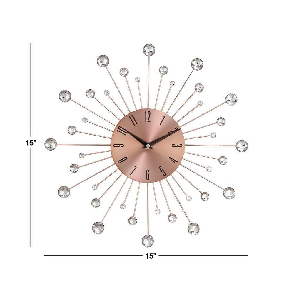 15"x15" Metal Starburst Wall Clock with Crystal Accents Copper - Olivia & May