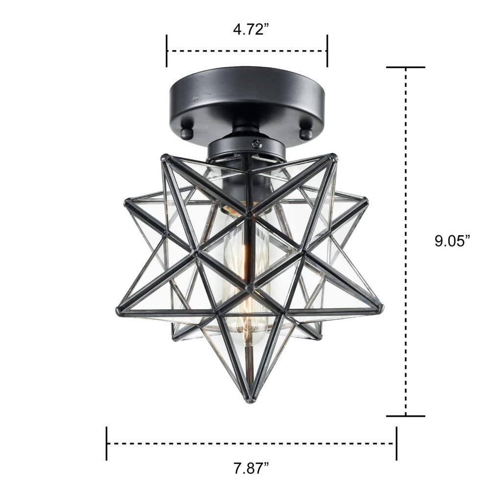 Industrial Moravian Star 8-Inch Clear Glass and Metal Ceiling Light
