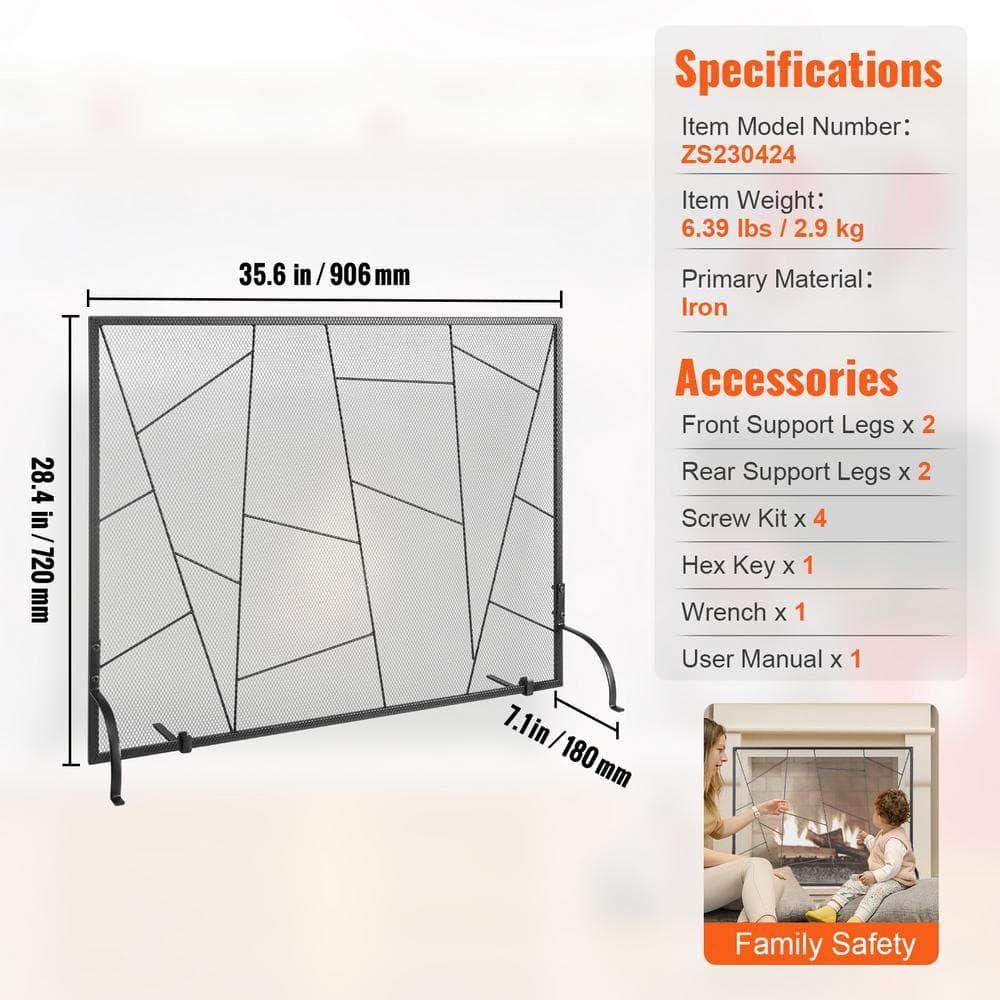 VEVOR Fireplace Screen Single Panel, Sturdy Iron Mesh Fireplace Screen, 35.6"(L) x28.4(H) Spark Guard Cover, Simple Installation, Free Standing Fire Fence Grate for Living Room Home Decor Modern