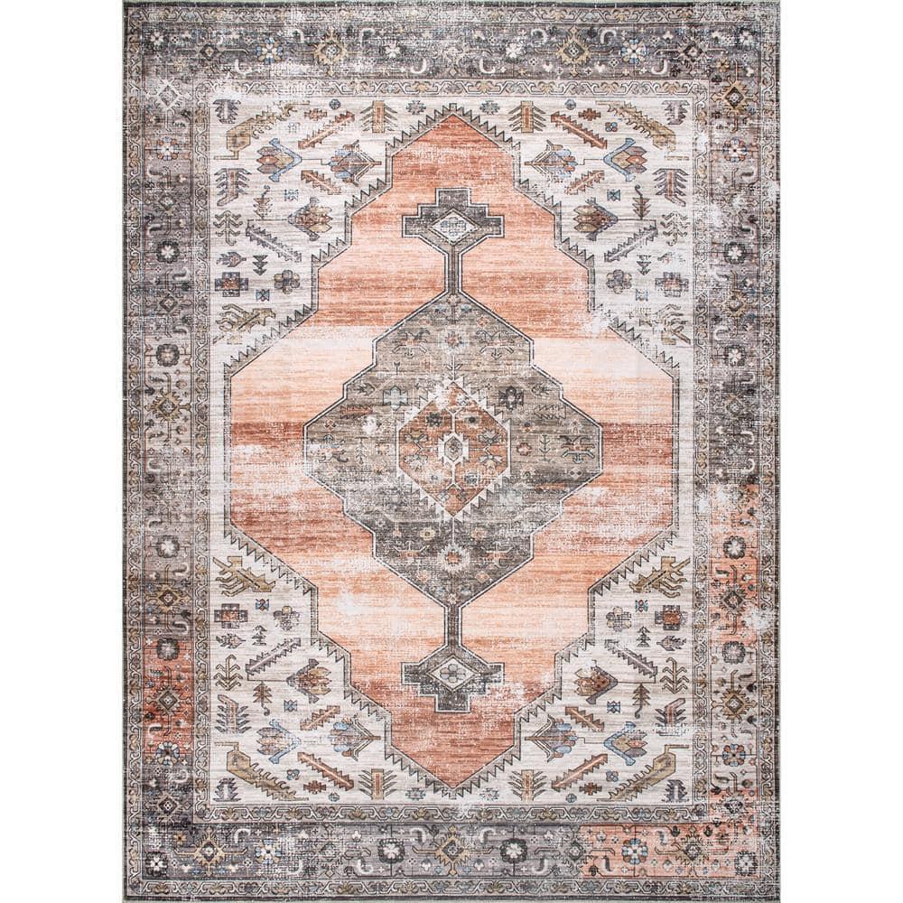 Nuloom Gracie Medallion 3x5 Machine Washable Accent Indoor Area Rug for Living Room Bedroom Dining Room Entryway Kitchen, Peach/Ivory