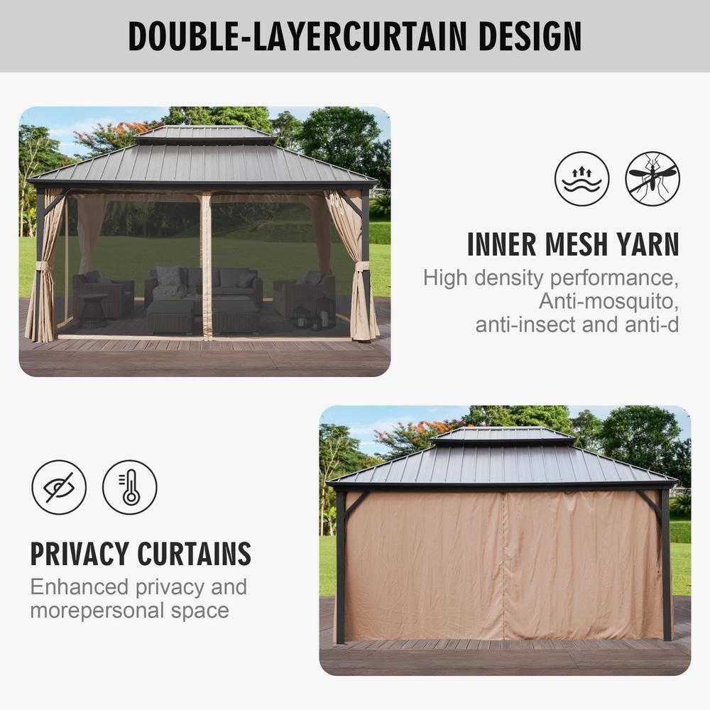 Kozyard Kozyard Alexander Gray Double Roof Hardtop Gazebo with Privacy Curtain Mosquito Netting