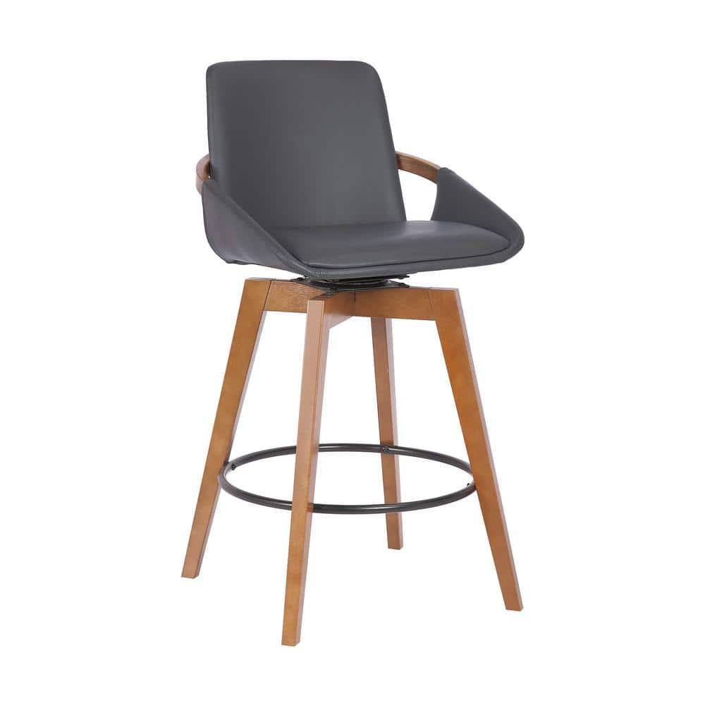 26" Baylor Faux Leather Wood Swivel Counter Height Barstool Gray/Walnut - Armen Living