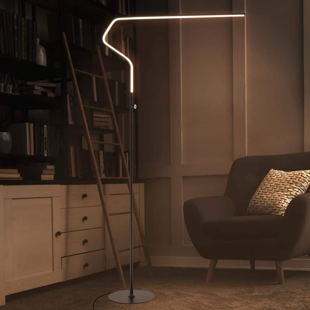JONATHAN Y JYL7020B Julian 65.25" Integrated LED Metal Floor Lamp, Minimalistic, Modern, Contemporary for living room, dinning room, bedroom, office, Black
