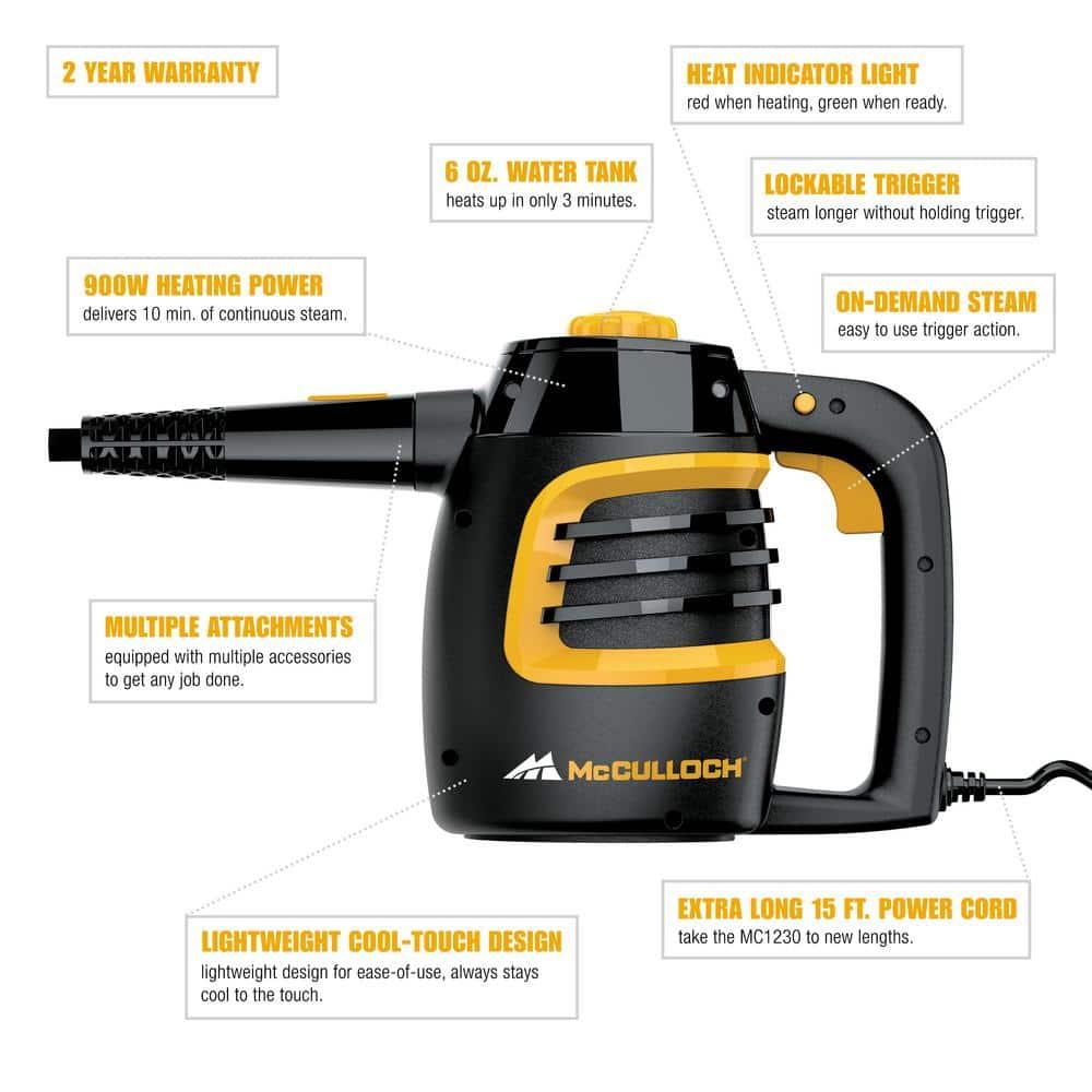 MC1230 Handheld Steam Cleaner, 10 Minute Runtime, 11 Accessories: Jet Nozzle, Brushes, & More - Built for Home, Tile, Grout, Carpet, Furniture, Car Detailing, & Commercial Deep Cleaning