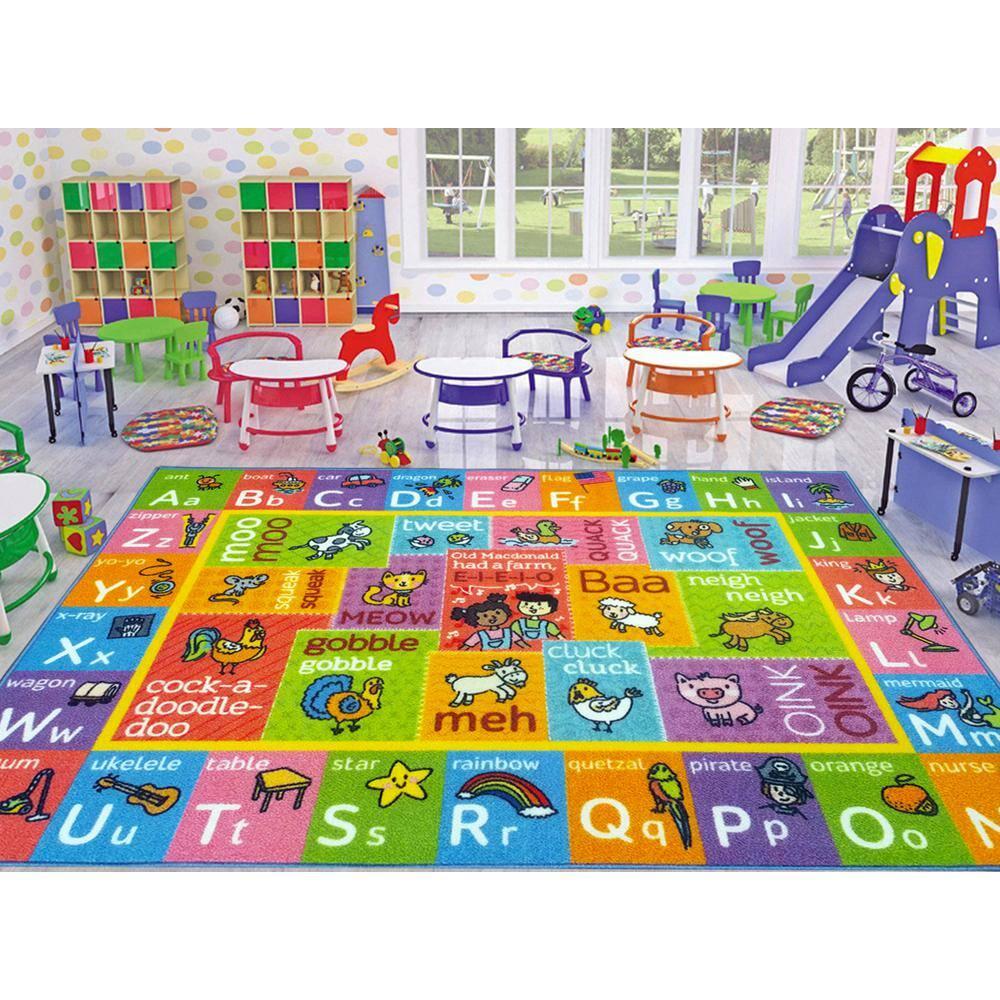 KC CUBS Boy & Girl Kids ABC Alphabet W/ Animals & Sounds Educational Learning & Fun Game Play Nursery Bedroom Classroom Rug Carpet, 5' 3" x 6' 6"