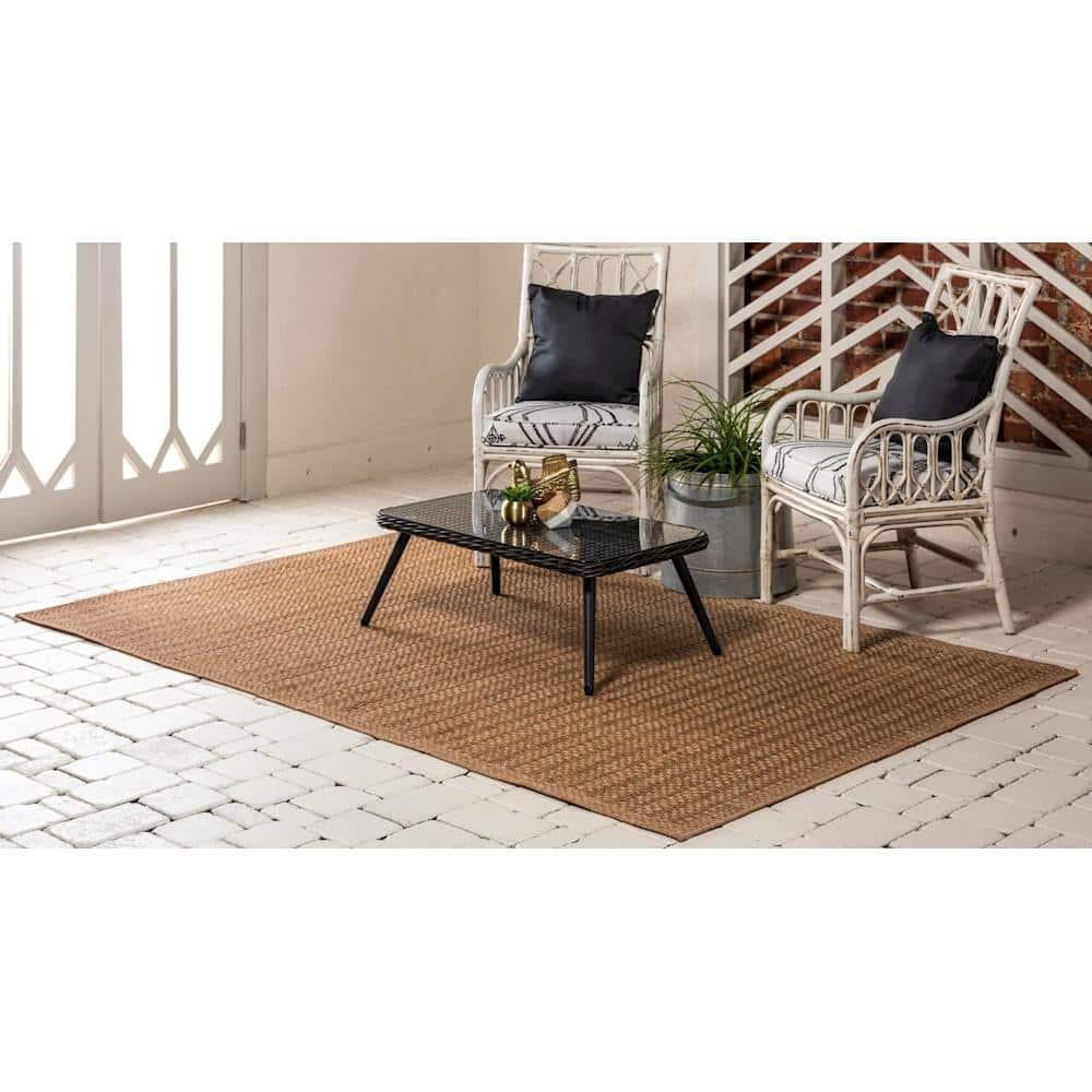 Unique Loom Outdoor Border Collection Area Rug - Checkered (2' 2" x 3' 1" Rectangle Light Brown)