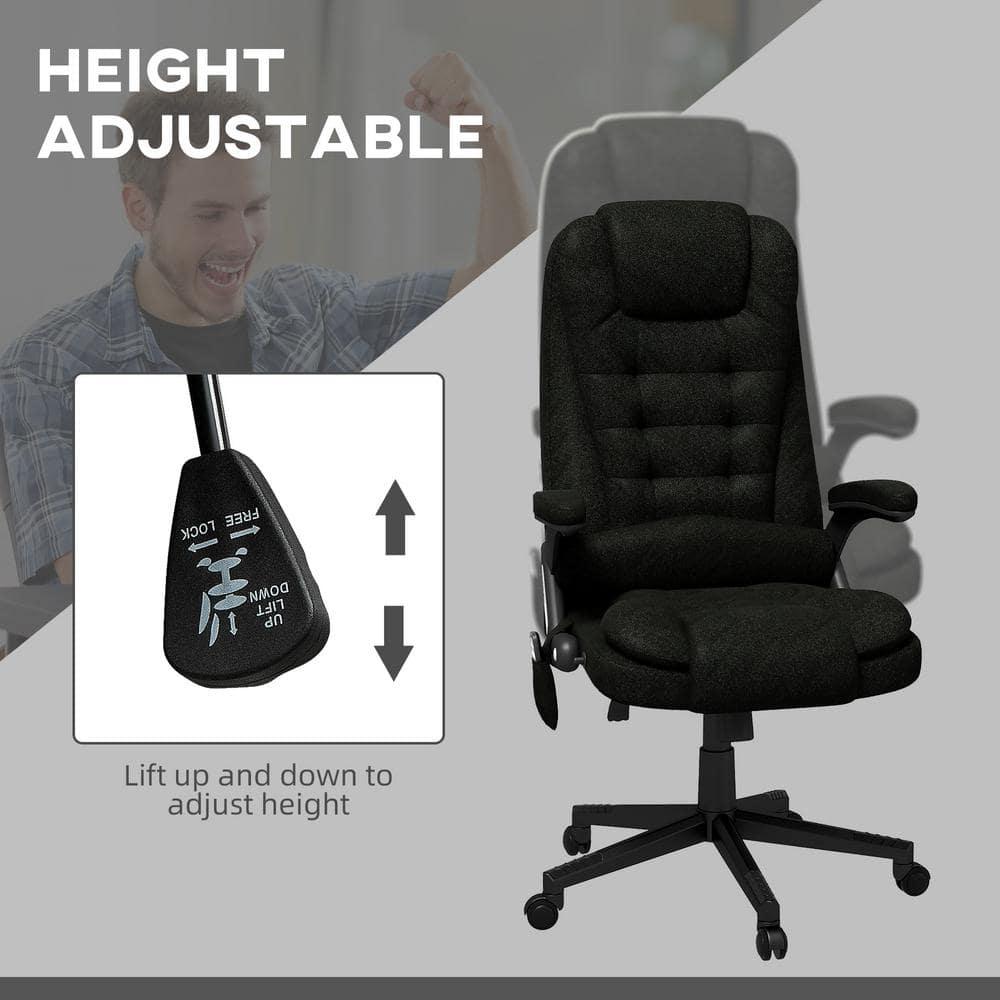 Vinsetto 6 Point Vibrating Massage Office Chair with Heat, Linen High Back Executive Office Chair with Reclining Backrest, Armrests, Black