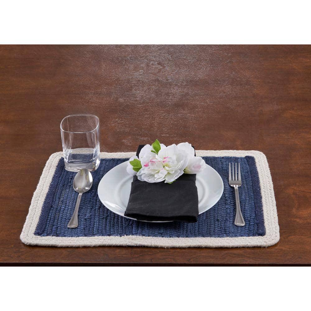 Ox Bay Zest Set of 4 Cotton Placemats, Indigo/Cream Bordered