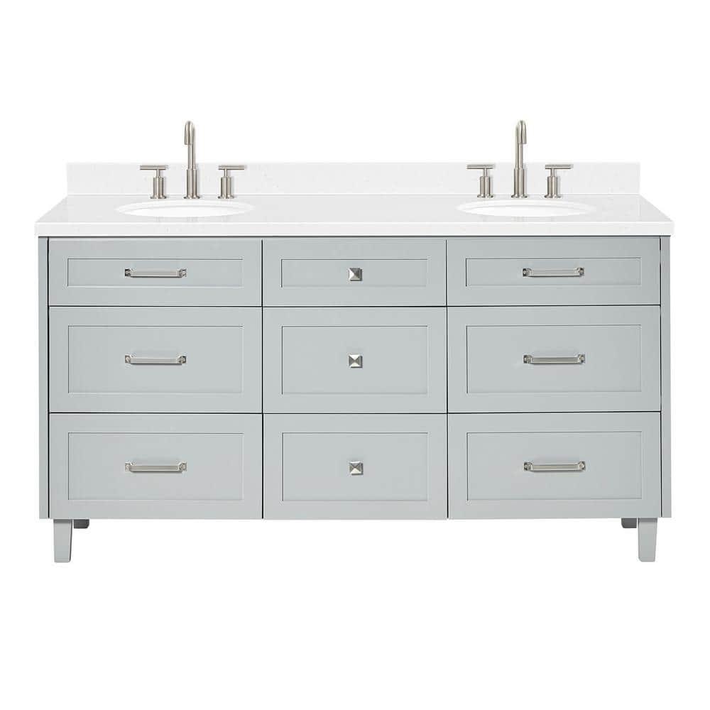 Ariel Monrow 66 Inch Double Oval Sink Bathroom Vanity With Carrara White Quartz Countertop