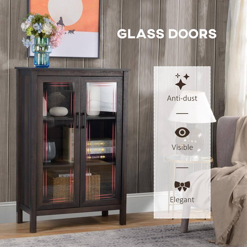 HOMCOM Sideboard Buffet Cabinet, Kitchen Storage Cabinet, Accent Cabinet with Double Glass Doors and Adjustable Shelves, Brown