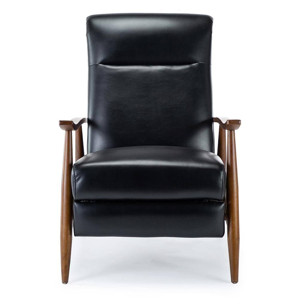 Comfort Pointe Solaris Press-Back Recliner Black: Faux Leather, Wood Legs, 330 lbs Capacity