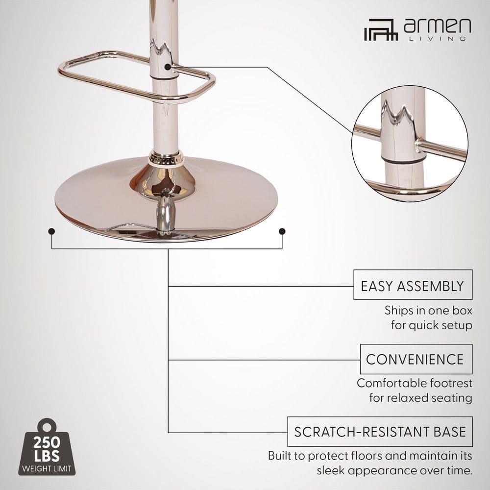 London Swivel Barstool Black/Walnut - Armen Living: Chrome Metal, Adjustable, Faux Leather