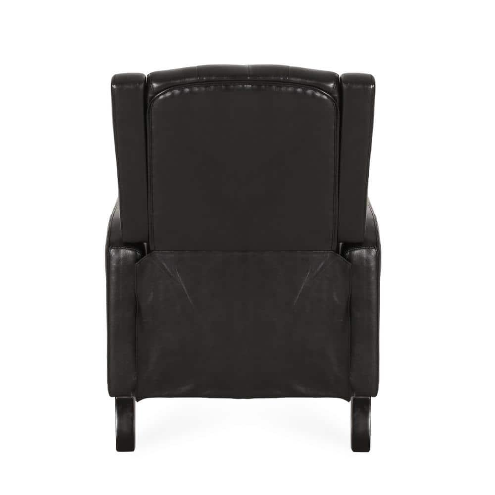 Noble House Steinaker Faux Leather Tufted Pushback Recliner, Midnight Black and Dark Brown