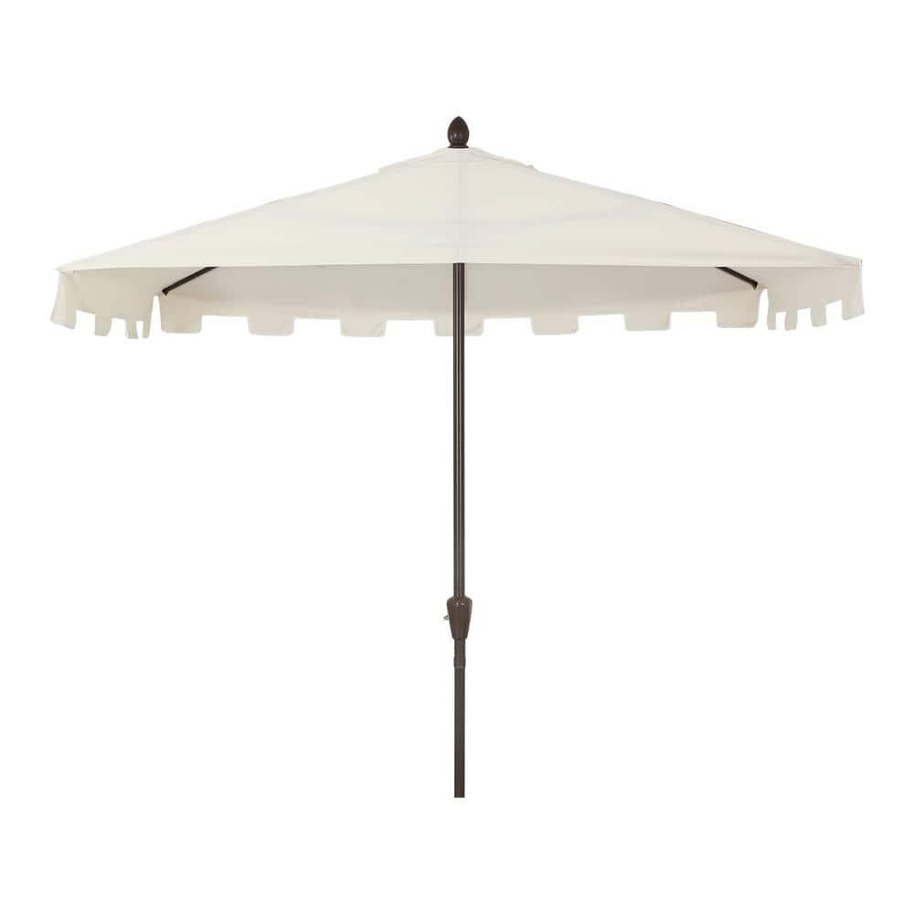 JONATHAN Y Sidney 9 ft. Classic MidCentury Rectangular Half Market Patio Umbrella with Crank, Wind Vent and UV Protection in Cream/White