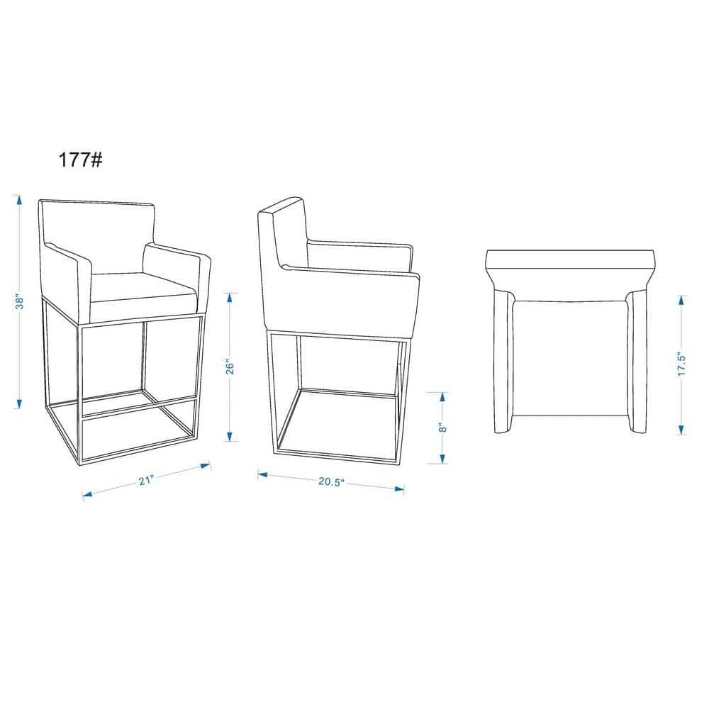 Ambassador Metal Counter Height Barstool Gray - Manhattan Comfort: Upholstered, Fixed Height, Footrest