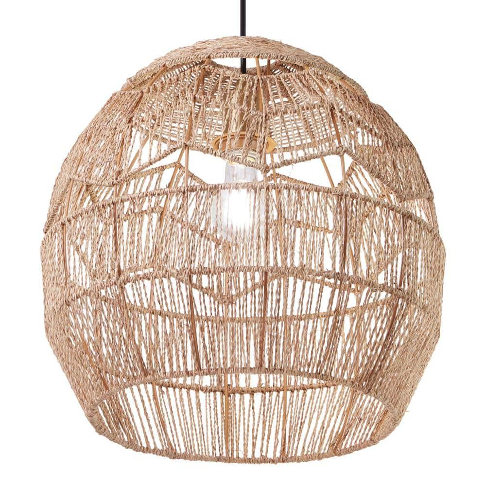 Mistana™ 15.5" Ames Metal and Woven Hemp Rope Hanging Pendant, Brown