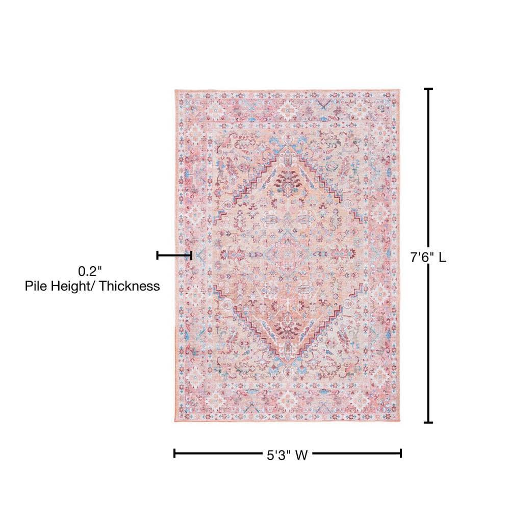 Serapi SEP515 Power Loomed Machine Washable Area Rug - Beige/Pink - 5'3"x7'6" - Safavieh.