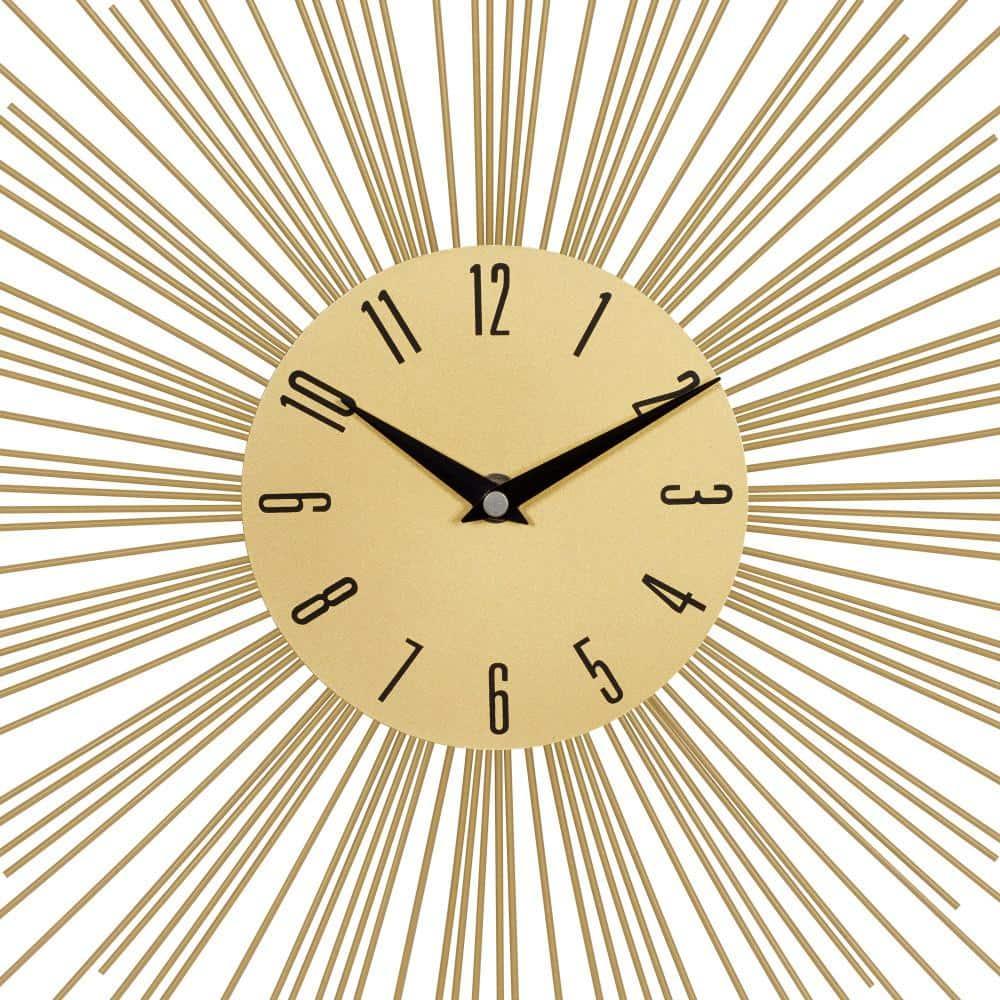 DecMode 19" Gold Metal Starburst Wall Clock with Black Accents