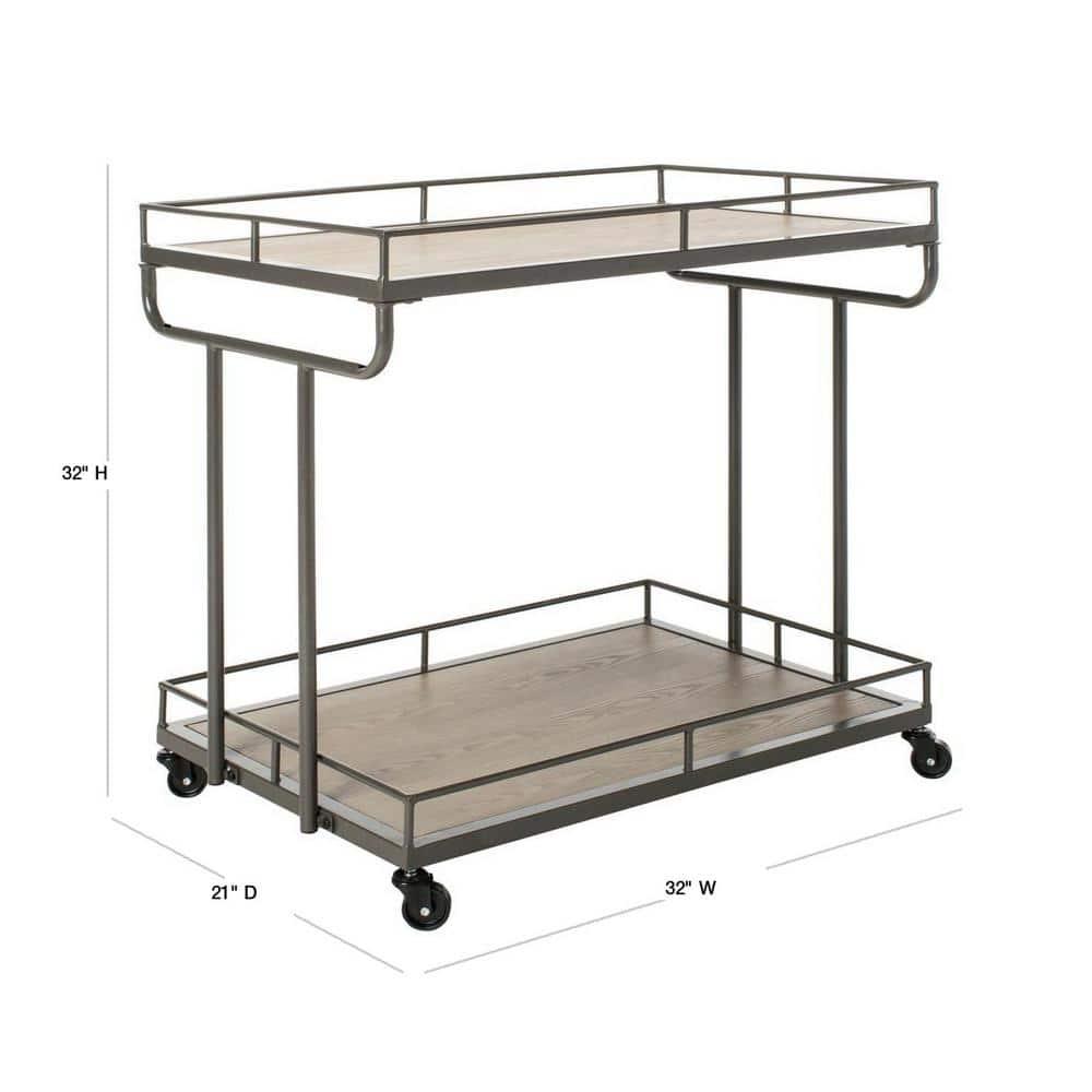 Dawson 2 Tier Rectangle Bar Cart - BCT6200A - Rustic Oak/Gunmetal - Safavieh