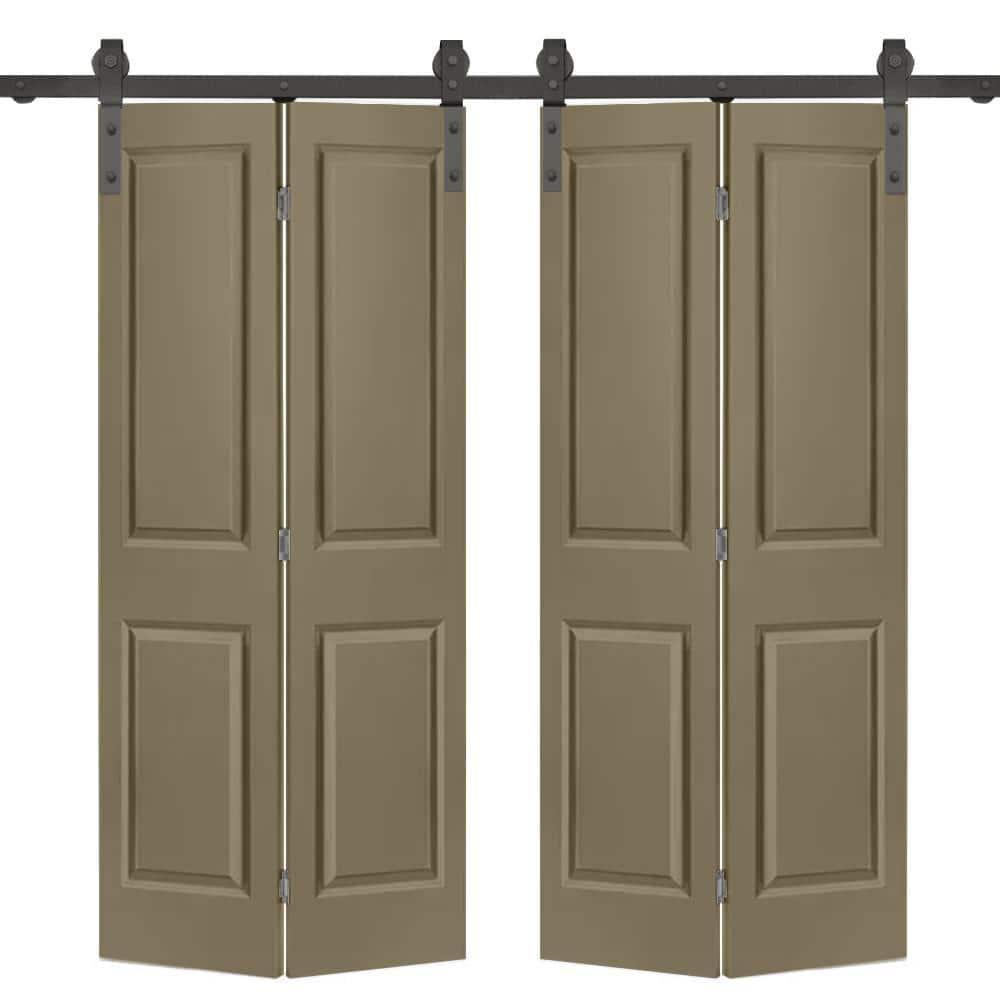 Calhome Paneled MDF Composite Double Bifold Barn Doors with Installation Hardware Kit