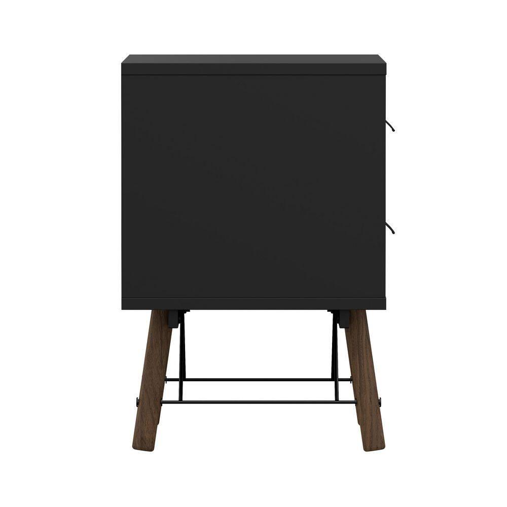 Tvilum Ry 2 Drawer Bedroom Nightstand for Adults, Black Matte/Walnut