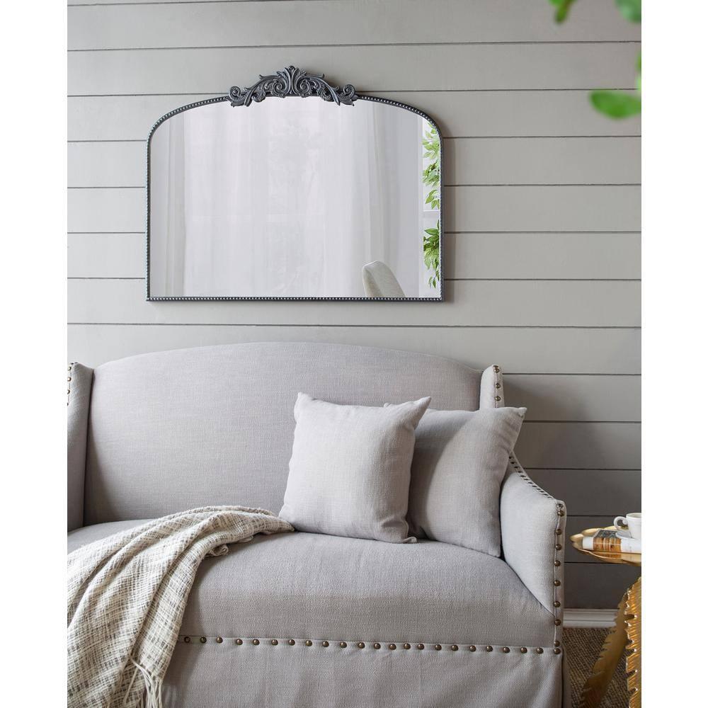 A&B Home Arched Vertical Mirror-Wall Mirror with Black Metal Frame,40"x31" Large Arch Mirror for Bathroom Bedroom Living Room