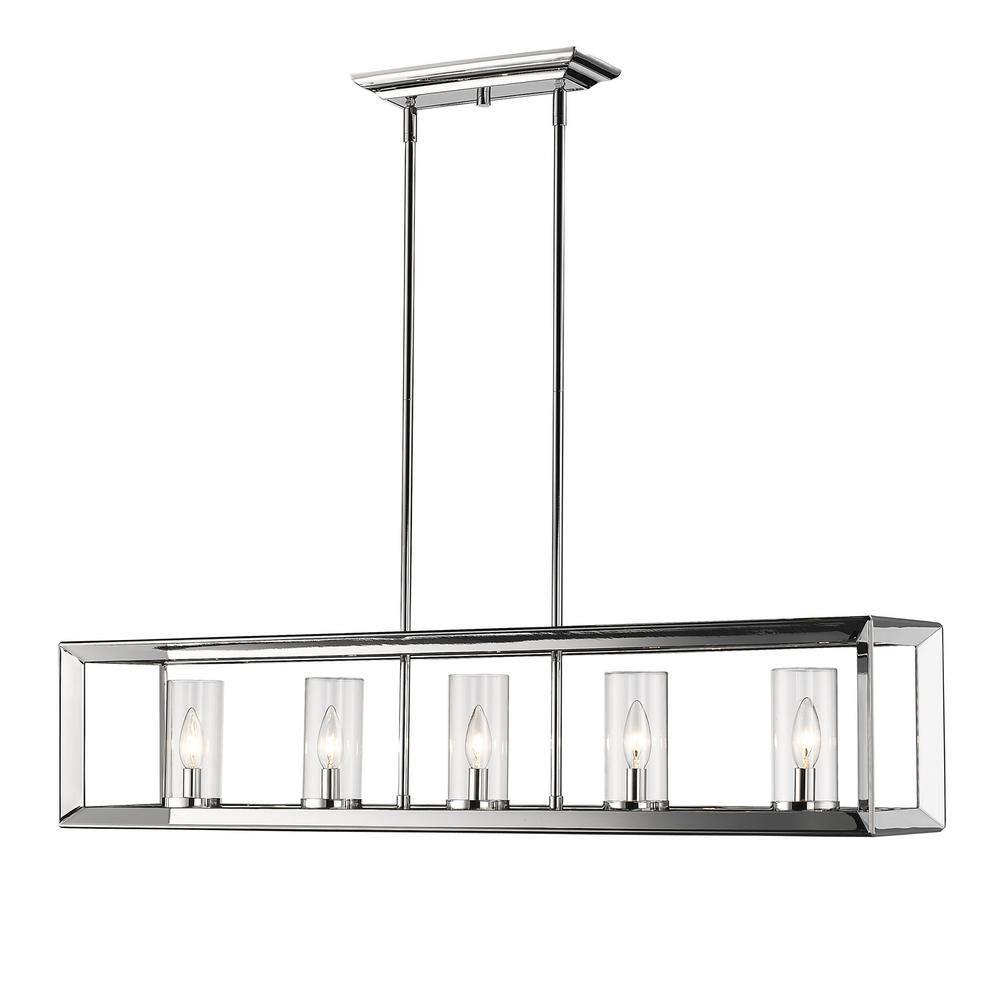 Golden Lighting Smyth 5-Light Linear Pendant in Chrome with Clear Glass