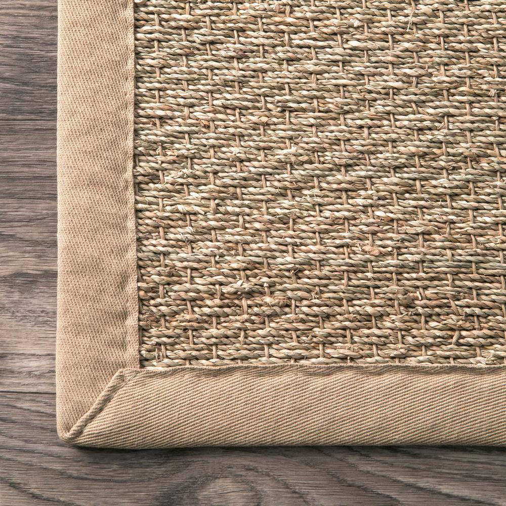 Beige Seagrass Runner Rug with Cotton Border, 2'6" x 14'