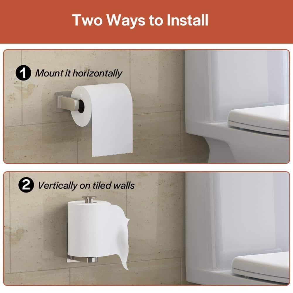 Self-Adhesive, Stainless Steel, Single Post Wall Mounted Toilet Paper Roll Holder, Stand no Drilling, in Matte Black