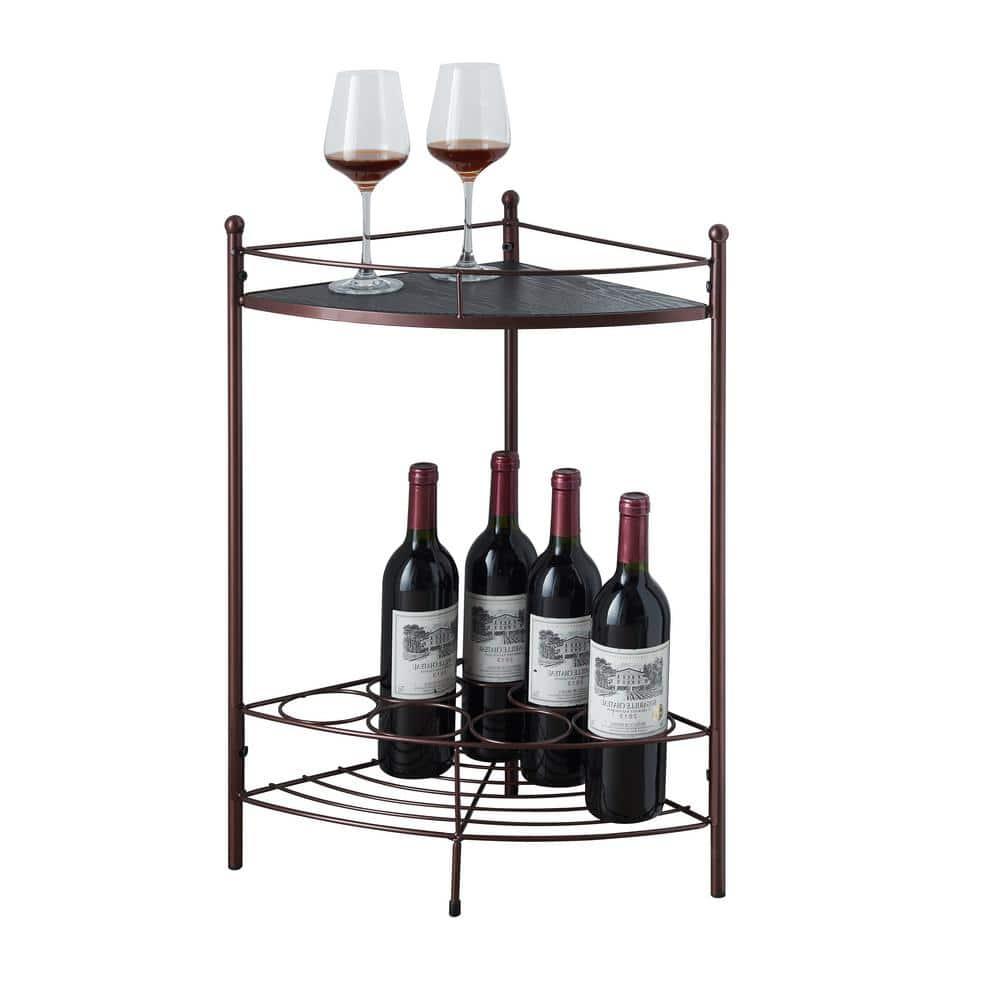 Kings Brand Furniture Corner Side End Table with Storage Shelf, 7-Bottle Wine Storage Rack, Bronze